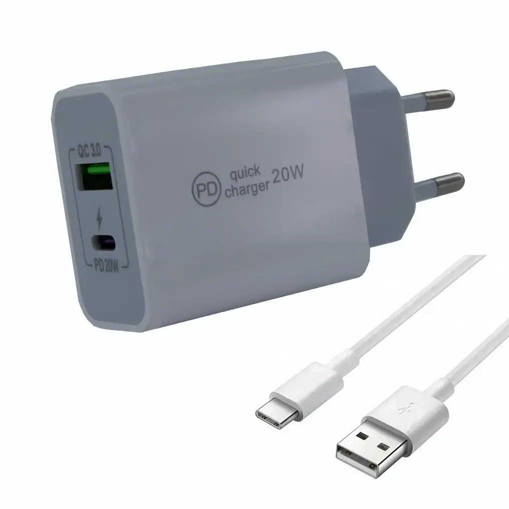 Dual charger 20W + Typ C cable white